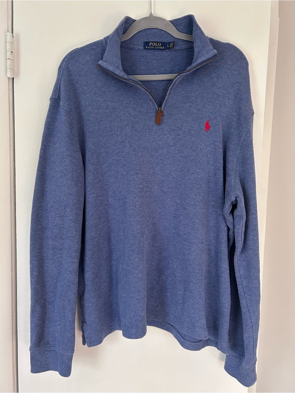 Polo by Ralph Lauren Heathered Blue Quarter-Zip Sweater with Red Pony